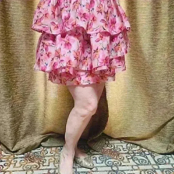 Endless Rose Pink Floral Large Multi-Tiered Ruffle Mini Skirt for Spring Summer - Picture 12 of 13